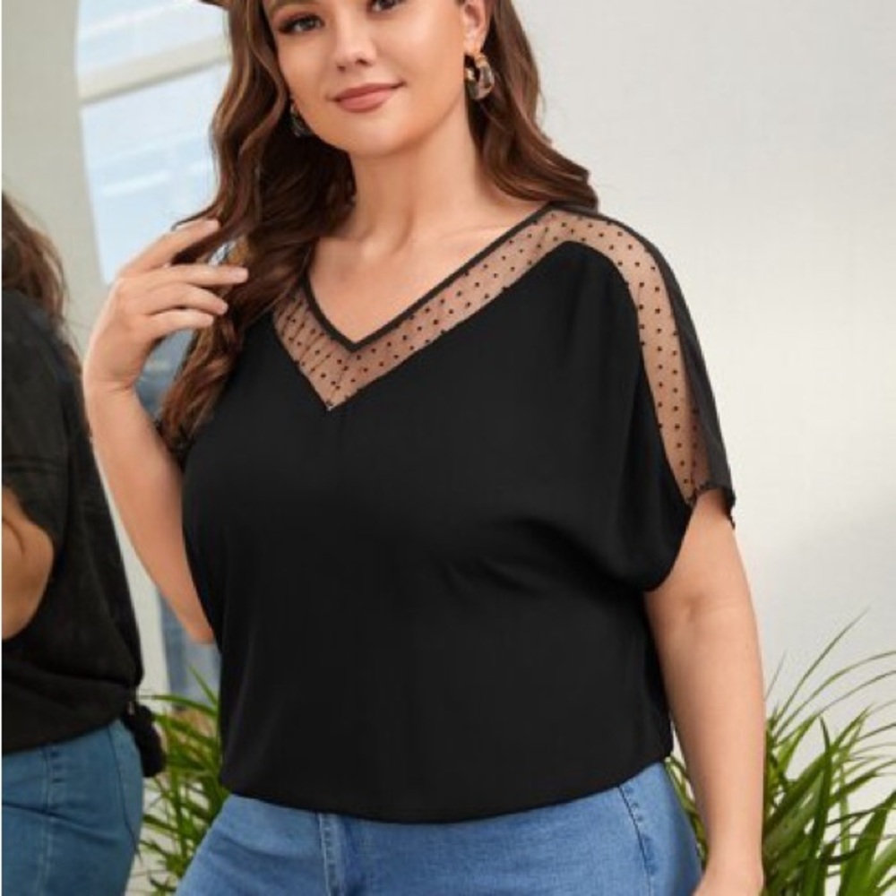 SHEIN Black Blouse with Cap Sleeves